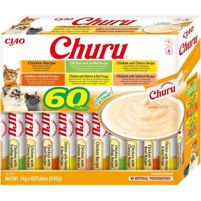 Friandises Pour Chats INABA Churu - 120 Tubes De 14g - Sans Céréales Ni Sucre Ajouté - Riche En Humidité Et Protéines - Faible En Calories