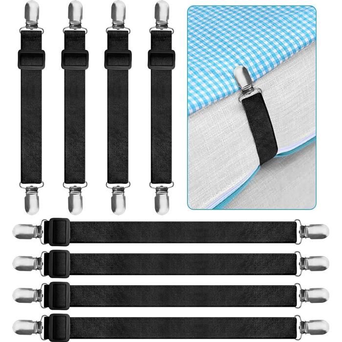 Sangles de drap - KZQ - 8 pièces - Réglables de 15 à 100 cm - Clips métalliques - Couleur noire