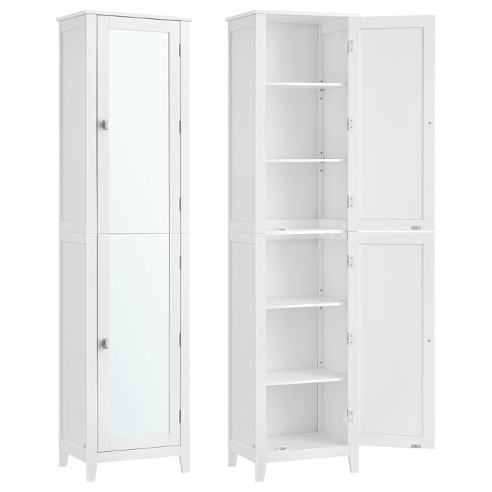Armoire de salle de bain - Miroir pleine longueur - Étagères réglables - Blanc nuage - 30x40x160 cm