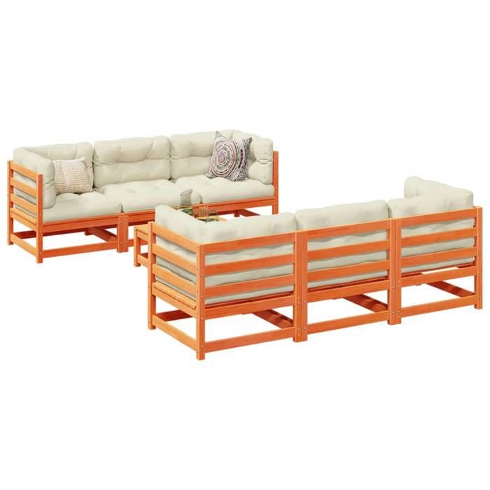 Salon de jardin 7 pcs - vidaXL - Bois de pin massif - Coussins épais - Modulaire