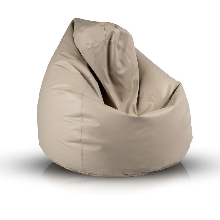 Fuzzy pouf en similicuir rembourré double fermeture éclair anti-perte 80x110 cm Beige E17 Ecopuf