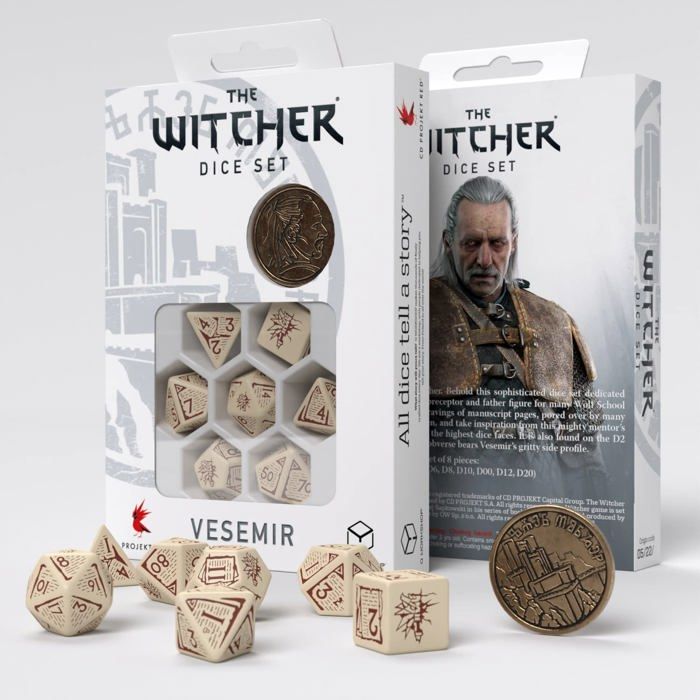 Set De 7 Dados Élficos De Q-Workshop – D20, D12, 2d10, D8, D6 Y D4, Color Blanco Con Números Negros, Ideal Para Juegos De Rol
