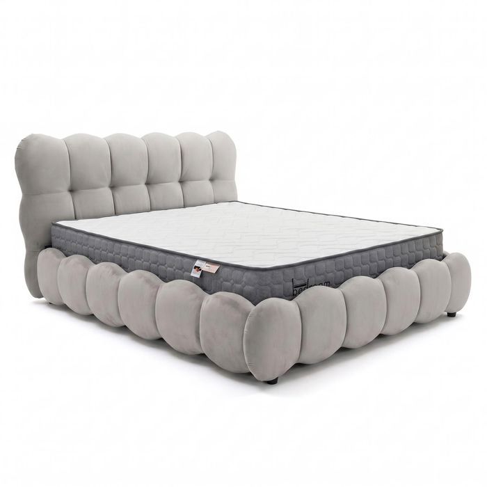 MENZZO Pack Lit-coffre design boule Bilbola + Matelas Bedream 160x200cm Velours Gris - Velours Lit complet : L187 x P223 x H110 cm - MENZZO Pack Lit-coffre design boule Bilbola + Matelas Bedream 160x200cm Velours Gris - Velours Lit complet : L187 x P223 x H110 cm -
