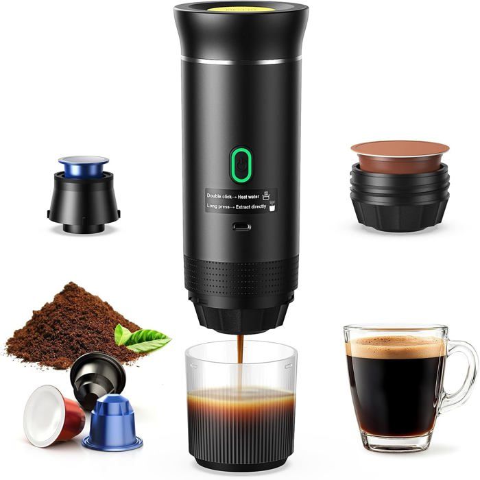 Cafetière Portable 3 En 1 Yospinber - Compatible Capsules Nespresso/Dolce Gusto Et Café Moulu - Batterie Rechargeable, 20 Bars