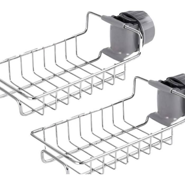 Lot de 2 Porte-savon de douche en acier inoxydable 304  support de rangement suspendu porte-éponge pour robinet de cuisine