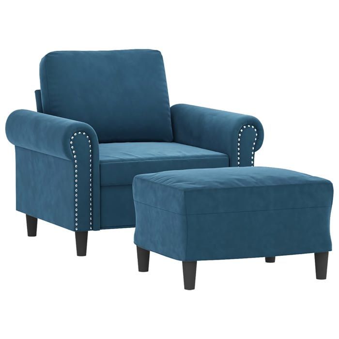 Fauteuil avec repose-pied en velours - MANGO - Bleu - 60 cm - 92x77x80 cm - Repose-pied inclus Fauteuil avec repose-pied en velours - MANGO - Bleu - 60 cm - 92x77x80 cm - Repose-pied inclus