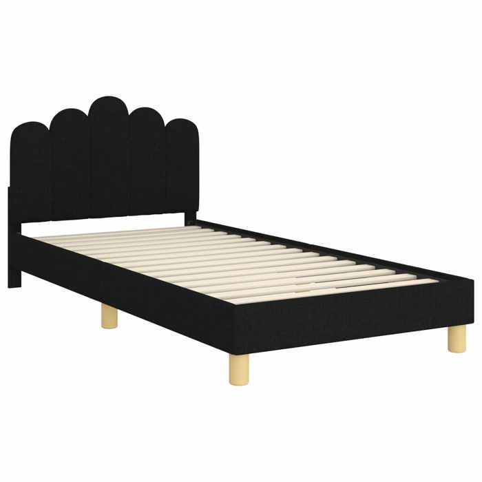 Lit pour tout-petit avec tête de lit - UU - Noir - 90x190 cm - Bois dingénierie - Cadre à lattes - Poches de rangement