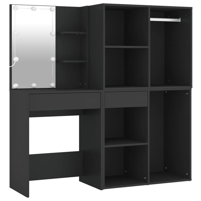 SALE 2026Table de Maquillage durable Bleu - Coiffeuse à LED avec armoires noir bois dingénierie 65.1 Kg 608751