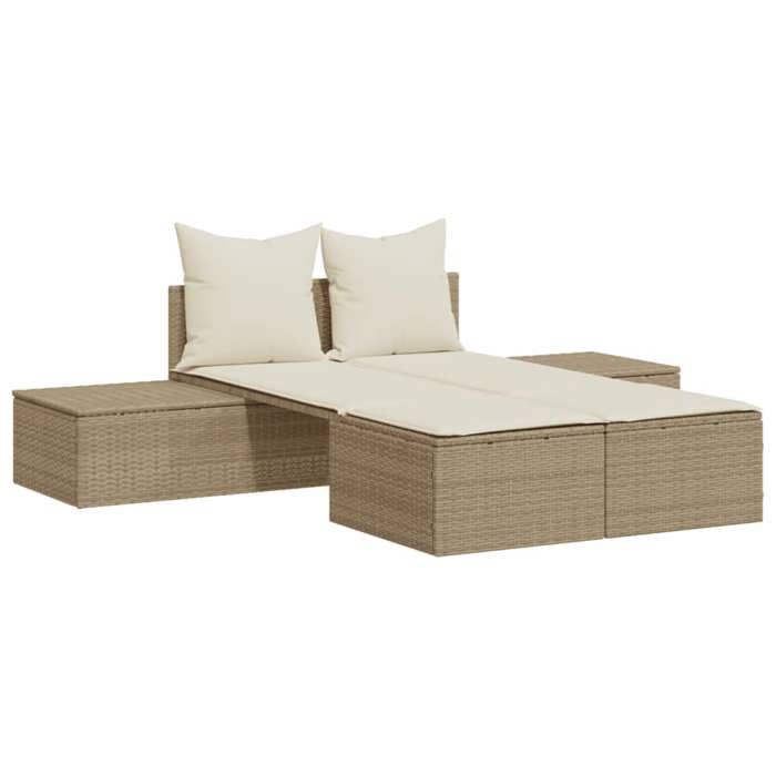 SALE 2026Transat de soleil/plage - Chaise longue double avec coussins beige - Résine tressée104x162x30cm 27.6 Kg 9309763