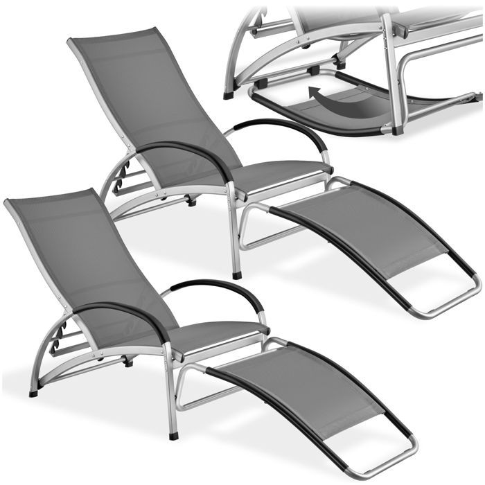 Bain de soleil - TECTAKE - Chaise longue 2 en 1 bascule AVIGNON pliable 4 positions en textilène déperlant - Anthracite