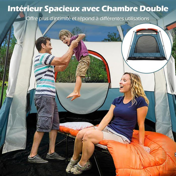 Tente De Camping XXL Tectake® Pour 6 Personnes – Avec Moustiquaires, Auvent, Pour Famille Et Festivals