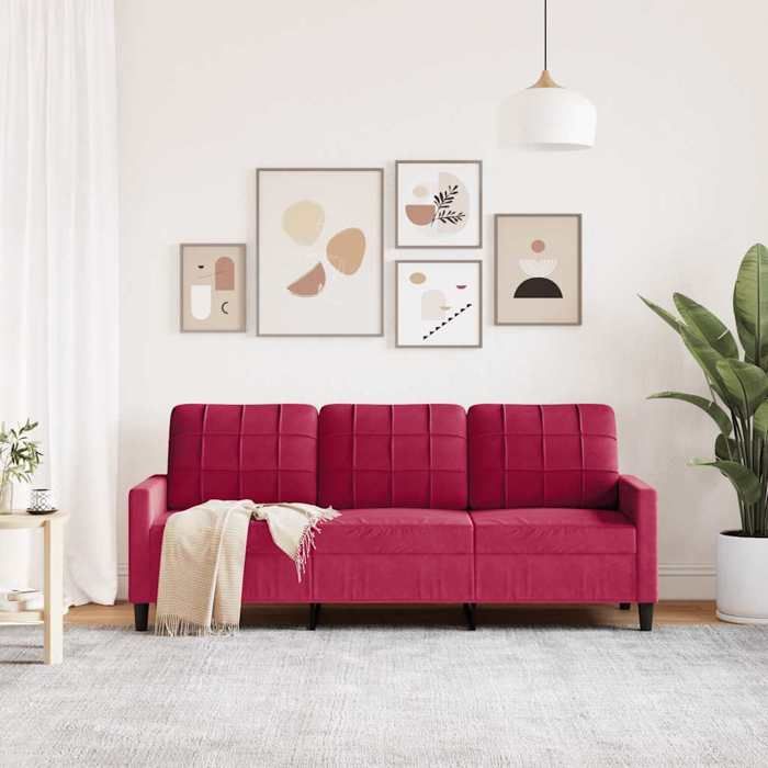 Canapé 3 places velours - KALISSE - Rouge bordeaux - MODERNE Canapé à 3 places - Rouge bordeaux - 180 cm Velours 44071