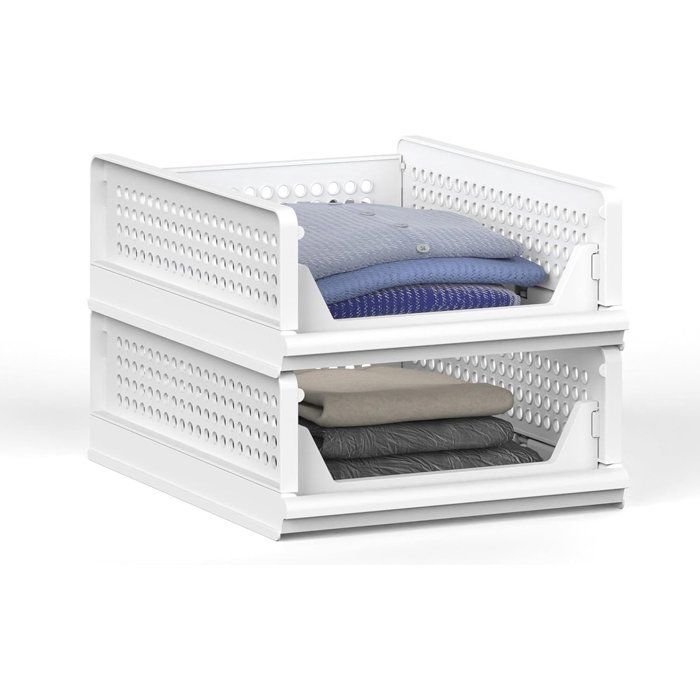 2 boîtes de rangement empilables pour armoire plastique placard penderie tiroir étagère