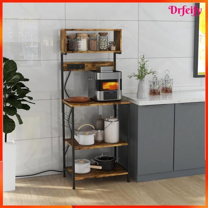 Étagère de cuisine - AKOZON - 10115 - 2 prises + 2 USB - 5 crochets - Étagère réglable - Akozon