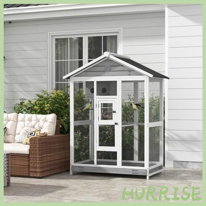 Meilleurs prix pour Cocosity Grande Cage Oiseau Volière À Oiseaux Intérieur Exterieur 4 Perchoirs Bac À Litière Coulissant 112 X 68 X 154 Cm Gris