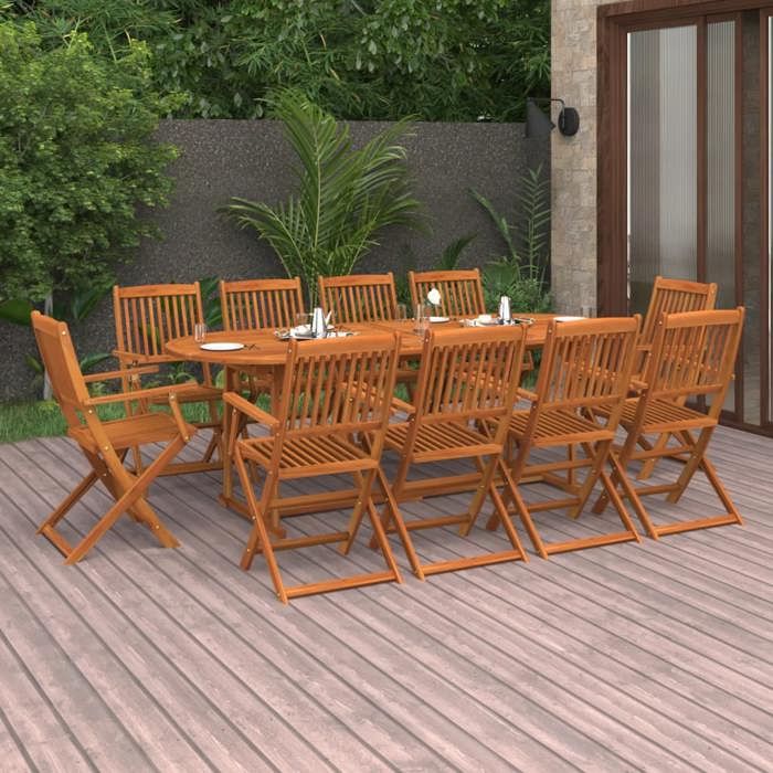 Ensemble table et chaises - Maison Exclusive - Bois dacacia massif - 220x90x75 cm - 10 places pliables