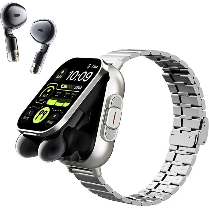 Montre Connectée avec Écouteurs Intégrés Écran HD 201 Homme Femme Tracker dActivité Etanche IP67 Cardiofréquencemètre