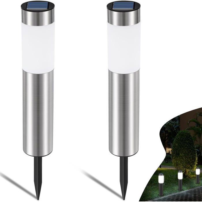 2 Pièces Lampe Solaire Exterieur Jardin Lumiere Solaire Exterieur avec Lumière Blanche Froide Étanche Eclairage Exterieur Solaire
