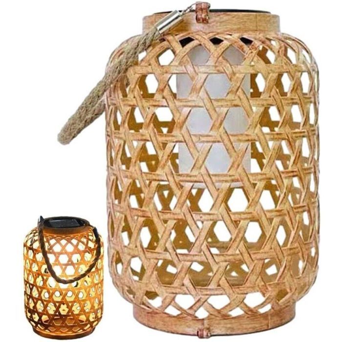 Lanterne solaire en bambou - MHY® - Tissée à la main - Style chinois - 14x21x39 cm - Éclairage extérieur - Décorative