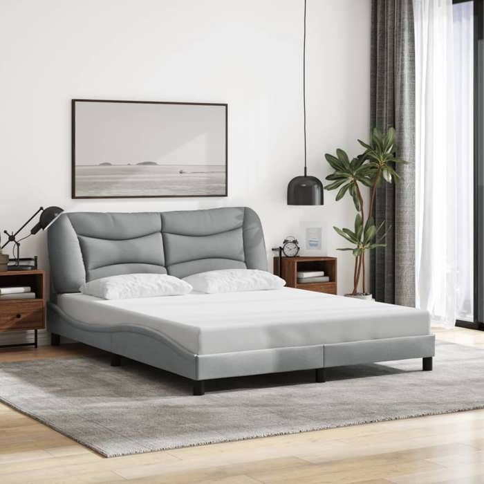 LED Cadre de lit double - VIDAXL - sans matelas - Hvar gris clair 160x200 cm tissu L2400