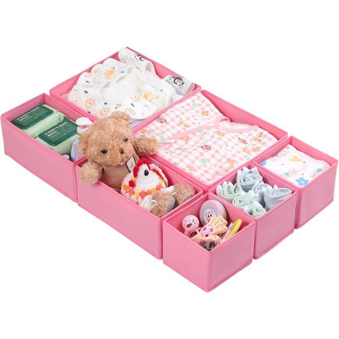 Organisateurs de Tiroir - Lot de 7 Boîtes Souples en Non-Tissé Pliables - Rangement Vêtements Bébé Sous-Vêtements Chaussettes