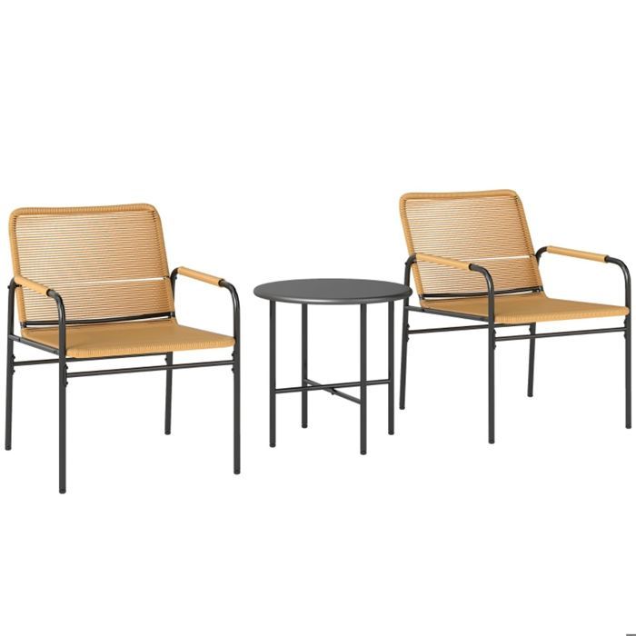 Salon de Jardin 66x54x76 cm 3 Pièces Résine Tressée jaune