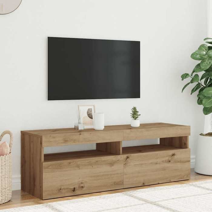 Meuble TV tendance et pratique - Table TV SALON - avec lumières LED - chêne artisanal bois dingénierie - (120x35x40 cm) 4s7oYh
