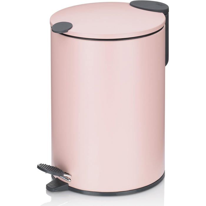 Poubelle à pédale 3L - LEVYS - Rose mat - Fermeture silencieuse - Couvercle à pédale - Seau intérieur amovible
