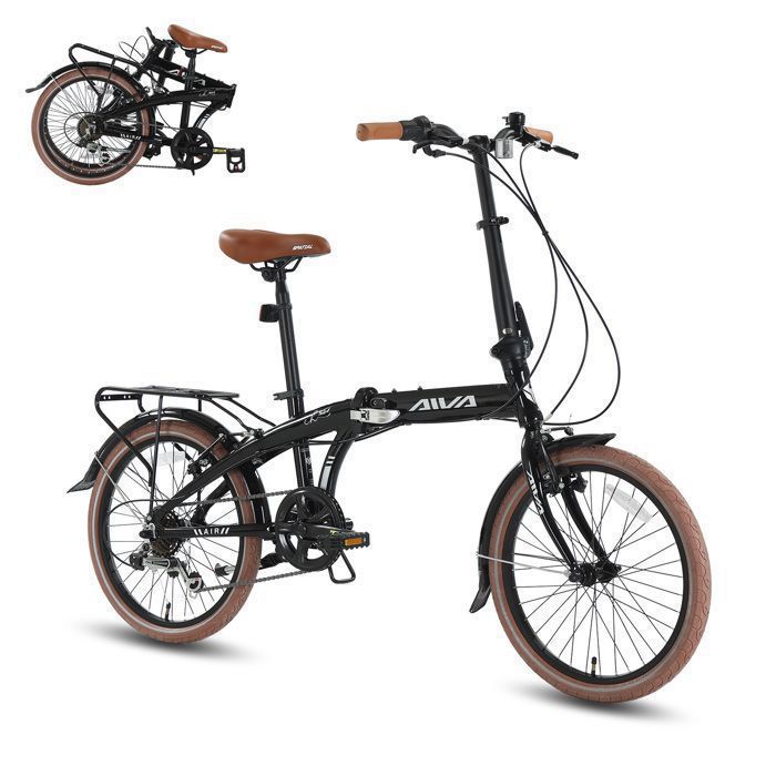 Vélo pliable AIVA - 20 pouces - VTT 7 vitesses - Cadre en alliage daluminiu- Vélo léger et facile à transporter-unisexe- Noir