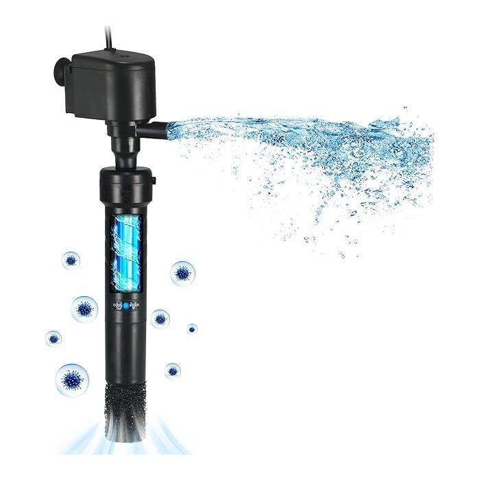 Aquarium U-V Pompe de Filtre pour 150-380L Réservoir de Poissons 5W lampe Anti-aues U-V Clarifieur 1200L/H Cristal ECLAIRAGE