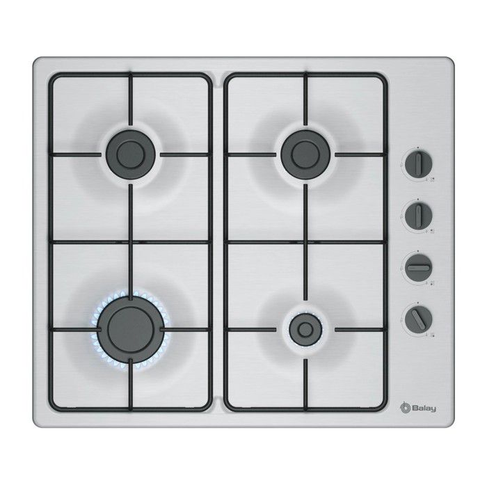 Plaque gaz Balay 3ETX464BB inox 4 feux sécurité GasStop intégrable 58 cm