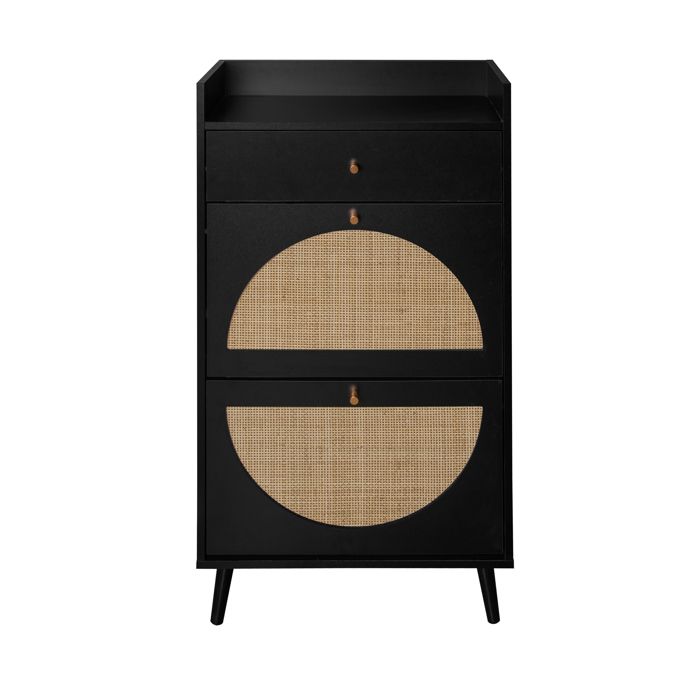 ULEVR meuble a chaussures 2 portes avec tiroir 60 cm - rangement modulable style moderne en noir rattan panneau de particules