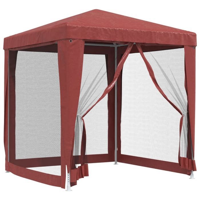 Tonnelle Pliante - Tente Barnum - pour Fête - avec 4 parois latérales - en maille - Rouge 2x2m PEHD 200x200x240 cm L569