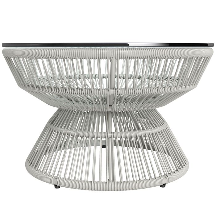LIA Table basse jardin ronde rotin verre trempé Ø60x37cm