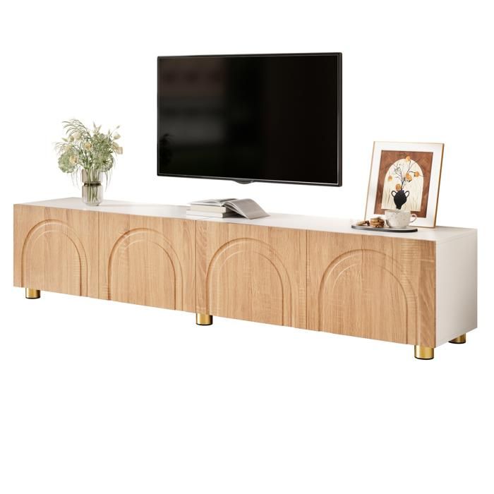 Buffet bas TV 4 portes pieds en métal design contemporain à relief courbé