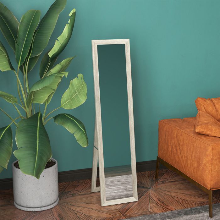 Miroir plein pied rectangulaire 37 x 157 cm cadre en bois gris à poser ou mural