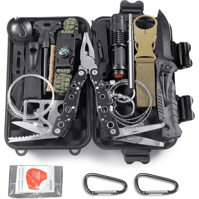 Trousse de survie 14 en 1 polyvalente avec pierres ignifuges - Pour sports de plein air camping et alpinisme