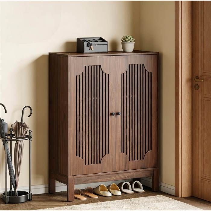 Meuble à chaussures 80 x 35 x 110 cm 2 portes 4 étagères réglables aspect bois marron style campagne