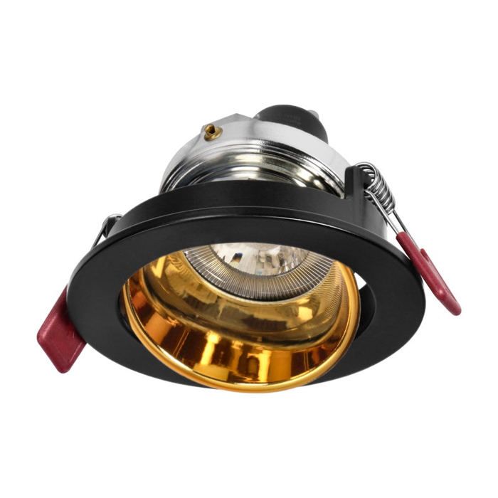 Support Spot GU10/MR16 Encastrable Rond Orientable Aluminium Noir et Or