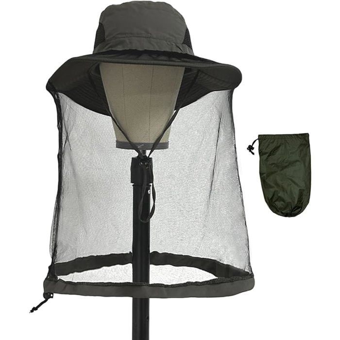 Chapeau Safari avec Moustiquaire Dissimulée Chapeau apiculteur Casquette Moustiquaire avec Filet Armée verte 56 60