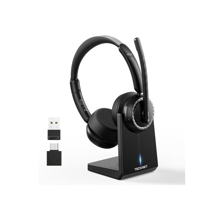 Casque micro - TECKNET - Bluetooth 5.3 - ANC IA - Autonomie 55h - Dongle USB