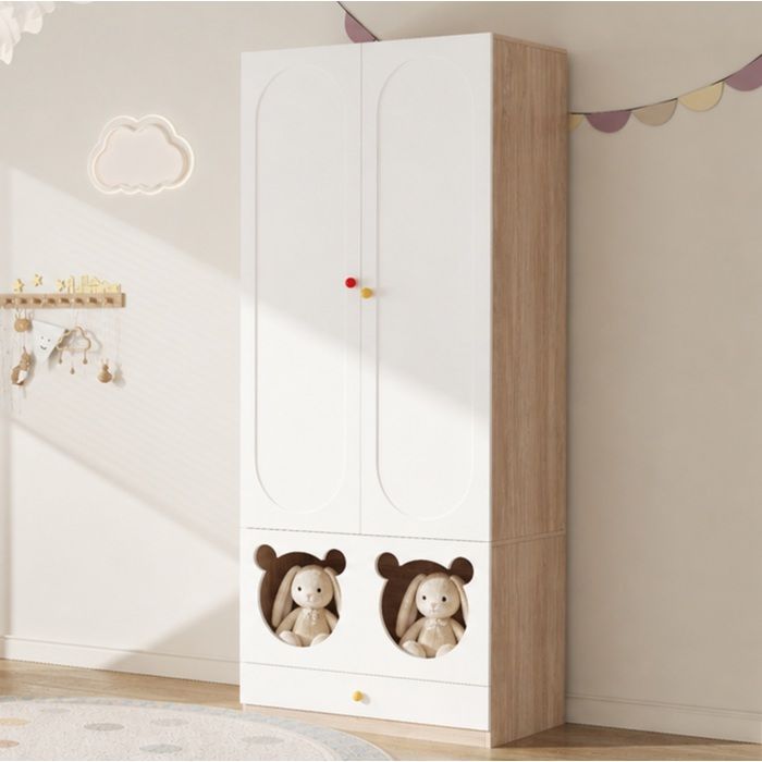 Armoire enfant 2 portes avec penderie et 2 tiroirs - MODENVIE - laquée pour chambre MDF 80×50×200 cm blanc bois naturel
