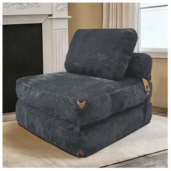 Canapé convertible 1 place pliable gris en tissu flanelle gain de place livré compressé
