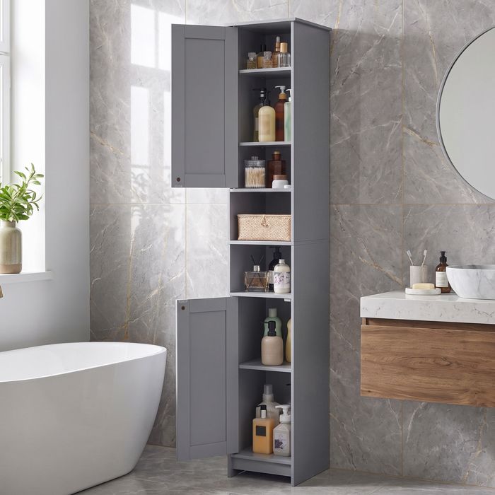 Colonne de Salle de Bain avec 2 Portes et Étagères Réglables Gain de Place 30 x 30 x 170 cm Gris Colonne de Salle de Bain avec 2 Portes et Étagères Réglables Gain de Place 30 x 30 x 170 cm Gris