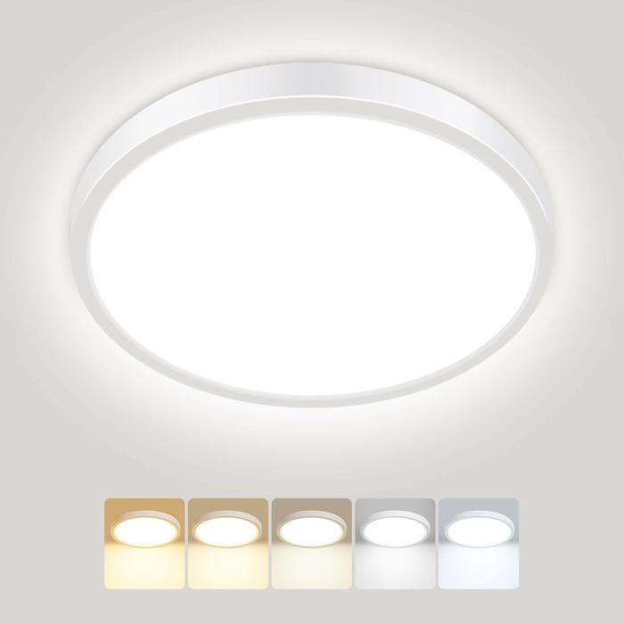 Plafonnier LED Rond 15W IP54 Étanche Ultra Fin 18cm - 5 Températures de Couleur 3000-6500K pour Salle de Bain Cuisine et Chambre
