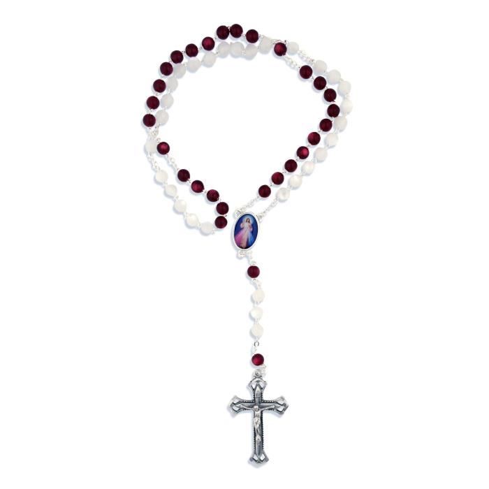 Chaine De Cou Vendue Seule O801c Rosaire Misericorde Divine Catholique Chapelet Avec Des Perles Blanches Et Rouges Des Femmes Achat Vente Chaine De Cou Seule Chaine De Cou Vendue Seule