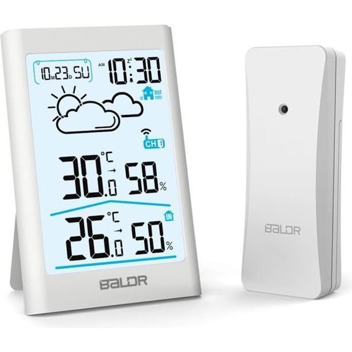 Station Météo sans fil BALDR B0341 avec Détecteur Intérieur/Extérieur  Horloge HD Écran 20s Rétro-éclairage Distance de 80m - Cdiscount TV Son  Photo