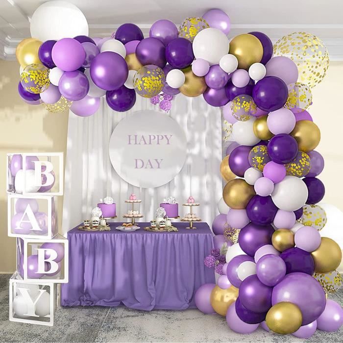 Veeki 124 pièces d’ensemble d’arche de ballon violet, confettis, ballon en  métal en latex avec papillon en papier, anniversaire, décoration de fête de
