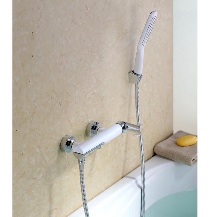 Robinet De Baignoire Pliable Avec Douchette A Mains Blanc Chrome