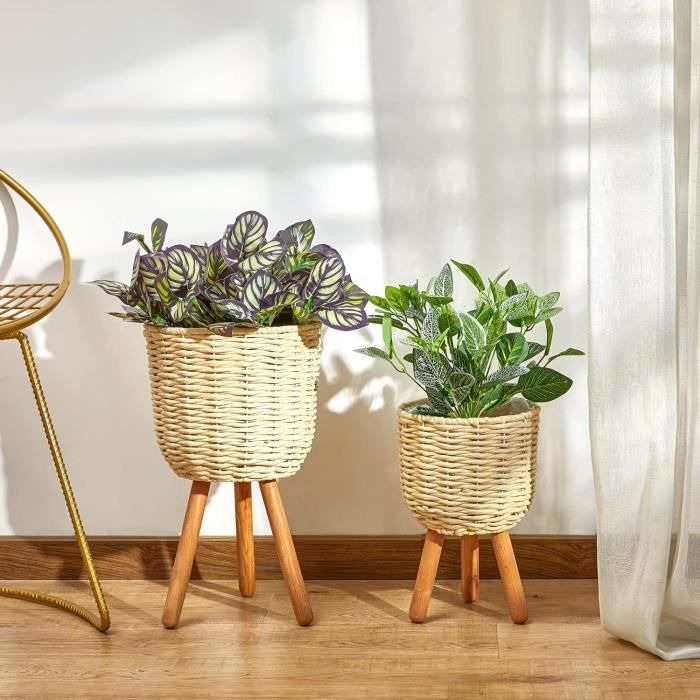 Lot De 2 Pots De Fleurs, Cache-pots, Forme Ronde (Lot De 2), Naturel